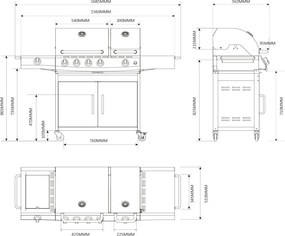 Grătar pe gaz din inox cu arzător lateral+INFRA Avenberg LINCOLN