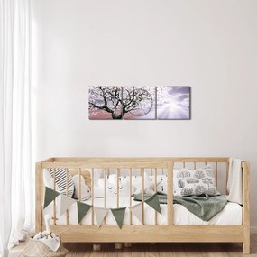 Tablou cu pomul roșu (cu ceas) (90x30 cm)