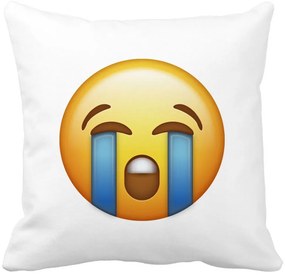 Perna Decorativa Patrata Emoji Cry, 40x40 cm, Alba, Mata, Husa Detasabila, Burduf