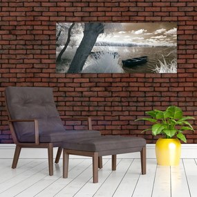 Tablou cu barca pe lac (120x50 cm)