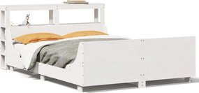 vidaXL Cadru de pat fără saltea, alb, 120x190 cm, lemn masiv pin