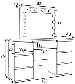 SEM508 - Set Masa toaleta, 120 cm, cosmetica machiaj, masuta vanity, oglinda cu LED-uri - Culoarea Stejar