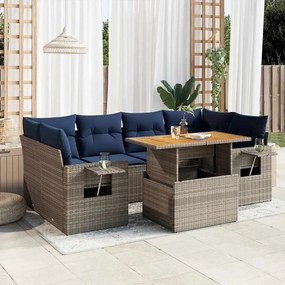 vidaXL Set canapele de grădină, 7 piese, cu perne, gri, poliratan