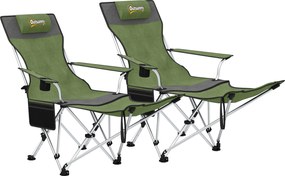 Outsunny Set de 2 Scaune de Camping Pliabile cu Suport pentru Picioare Detașabil, 82x100x88 cm, Negru | Aosom Romania
