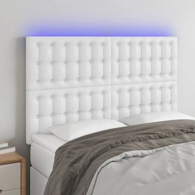 Tablie de pat cu LED, alb, 144x5x118 128 cm, piele ecologica 1, Alb, 144 x 5 x 118 128 cm