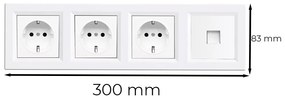 Priză cu trei prize cu împământare Nova IV cu conector UTP cu cadru alb