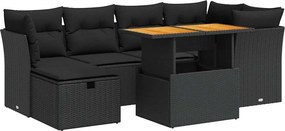 vidaXL Set canapele grădină perne 7 piese negru, poliratan/lemn acacia
