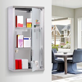 HOMCOM Dulap pentru Medicamente, Design Modern, Sticlă și Oțel, cu Ușă și 2 Chei, 48x25cm | Aosom Romania