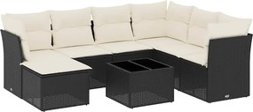 vidaXL Set mobilier de grădină cu perne, 8 piese, negru, poliratan
