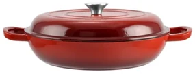 Cratiță din fontă emailată cu capac 30x6 cm – Perfect Home 10272, roșie, pentru fripturi, gătire lentă, cu distribuție excelentă a căldurii