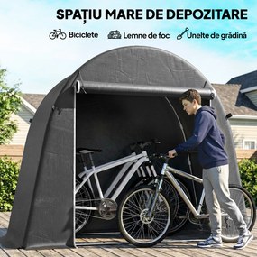 Outsunny Cort de Depozitare de 2.45 x 1.2 m, Impermeabil pentru Biciclete cu Ușă cu Fermoar și Cadru din Oțel Zincat, Gri Închis | Aosom Romania