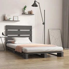 3120159 vidaXL Cadru de pat mic Single 2FT6, gri, 75x190 cm, lemn masiv de pin