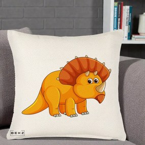 Perna Decorativa Triceratops Portocaliu, 40x40 cm, Crem Reliefat, Husa Detasabila, Perna Inclusa, BEKZ®
