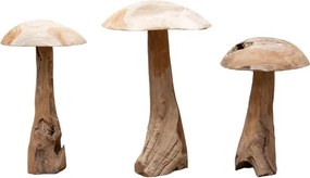 Set 3 ciuperci decorative din lemn de tec, "Sylve"