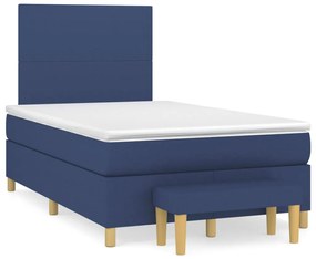Pat box spring cu saltea, albastru, 120x200 cm, textil Albastru, 120 x 200 cm, Design simplu