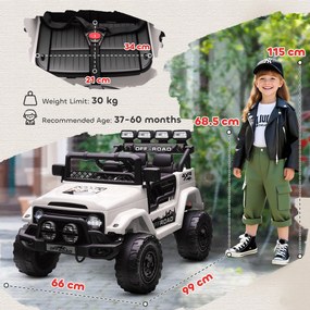 AIYAPLAY Off-road pentru Copii cu Faruri, Claxon, Centură și Telecomandă, în PP și Metal, 99x66x68.5 cm, Alb | Aosom Romania