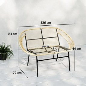 Outsunny Fotoliu de gradina pentru doua persoane din Polyrattan, rezistent la intemperii, imprimat cu design impletit din ratan, rezistent la UV, 260kg capacitate de incarcare, Kaki | Aosom Romania