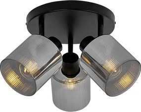 Spot de tavan negru cu sticlă fumurie rotund cu 3 lumini reglabile - Laura