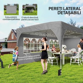 Outsunny Foișor 3x6 m Pliabil Tip Pop-Up cu Înălțime Reglabilă, Pereți Laterali, Benzi Reflectorizante, Saci de Nisip, Geantă de Transport, UV50+, pentru Camping, Petreceri, Gri Deschis | Aosom Romania
