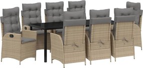 vidaXL Set de masă pentru grădină cu pernă 9 pcs Bej poliratan