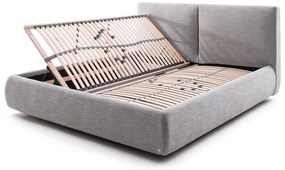 Pat matrimonial gri tapițat cu spațiu de depozitare cu somieră 180x200 cm Atesio – Meise Möbel