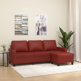 3153357 vidaXL Canapea cu 3 locuri și taburet, roșu vin 180 cm piele ecologică