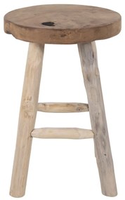 Taburet Badia, lemn de tec, natural, 4 picioare 30x45 cm
