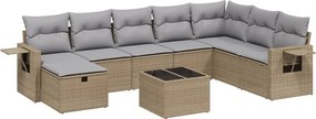 vidaXL Set canapele de grădină, 9 piese, cu perne, bej, poliratan