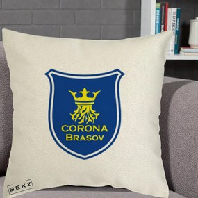 Perna Personalizata Corona Brasov Fotbal, 40x40 cm, Ecru, Husa Detasabila, Perna Inclusa, BEKZ®