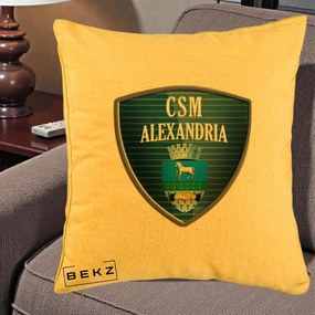 Perna Personalizata CSM Alexandria Fotbal, 40x40 cm, Galben, Husa Detasabila, Perna Inclusa, BEKZ®
