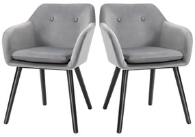 HOMCOM Set de 2 scaune pentru sufragerie cu cotiere, scaune pentru bucatarie tapitate cu catifea cu picioare din lemn, 54x56x74cm, gri