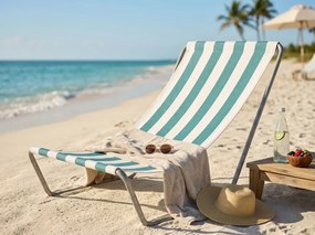 Sezlong pliabil de plaja SAND, dungi turcoaz