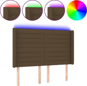 vidaXL Tăblie de pat cu LED, maro închis, 147x16x118/128 cm, textil