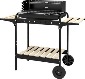 Outsunny Gratar Barbecue cu Carbune cu Inaltime Reglabila a Gratarului, Carucior Portabil pentru Gratar cu Dispozitiv de Colectare a Cenusii si Roti