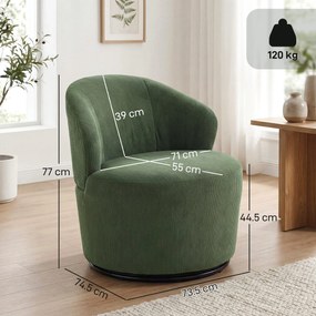 HOMCOM Fotoliu accent, rotație 360 de grade, fotoliu rotativ modern cu bază rotundă, pentru living și dormitor, verde | Aosom Romania