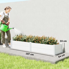 Outsunny Pat înălțat din plastic, modular, plantator cu montaj DIY, solariu 197 x 54 x 33 cm Alb | Aosom Romania