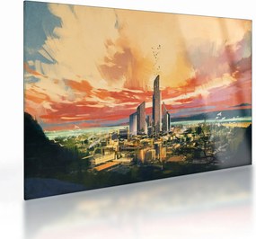 Tablou pe sticlă - Orașul pictat (70x50 cm)