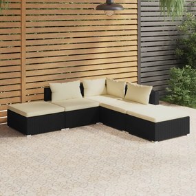 3101607 vidaXL Set mobilier de grădină cu perne, 5 piese, negru, poliratan