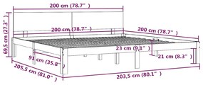 Cadru de pat, negru, 200x200 cm, lemn masiv de pin Negru, 200 x 200 cm