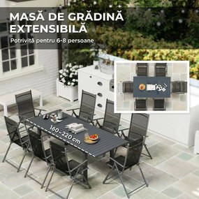 Outsunny Masă Extensibilă pentru Grădină din Aluminiu și Blat cu Șipci, 160/220x90x73 cm, Gri | Aosom Romania