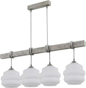 Brilagi - Lustră suspendată pe cablu WOOD GLASS 4xE27/60W/230V pin/gri/alb