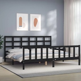 3192125 vidaXL Cadru pat cu tăblie 200x200 cm, negru, lemn masiv