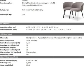 Set de 2 scaune cu brate design LUX Lloyd, sisley gri 115993 HZ