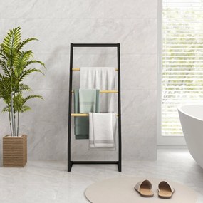 HOMCOM Raft Baie cu 4 Niveluri din Bambus, Suport Prosoape de Dodea Autoportant, 40,5x28x98 cm, Negru | Aosom Romania