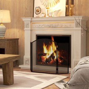 HOMCOM Paravan pliabil pentru șemineu, 3 panouri, ecran pentru șemineu cu structură din oțel 96x62 cm Negru | Aosom Romania