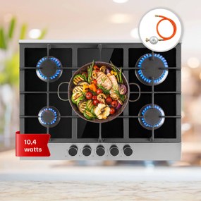 Alchemist, plită pe gaz cu 5 zone, arzătoare din aluminiu, sticlă-ceramică, negru