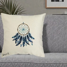 Perna Personalizata Prinzator de Vise cu Pene Albastre, 40x40 cm, Ecru, Husa Detasabila, Perna Inclusa, BEKZ®