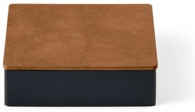 Cutie de depozitare neagră-în culoare naturală din lemn și din piele ecologică cu capac, decorativă 11x11x3,5 cm Square Nupo – LIND DNA