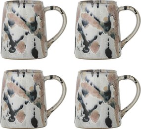 Set 4 căni din ceramică, multicolor, fond crem cu tonuri delicate, glazură reactivă cu nuanțe unice, 10 x 9 cm, „Winnie”