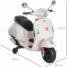 HOMCOM Motocicletă Electrică pentru Copii, 6V cu Muzică, Lumini și Sunete, 102x50,5x75,5 cm, Alb | Aosom Romania